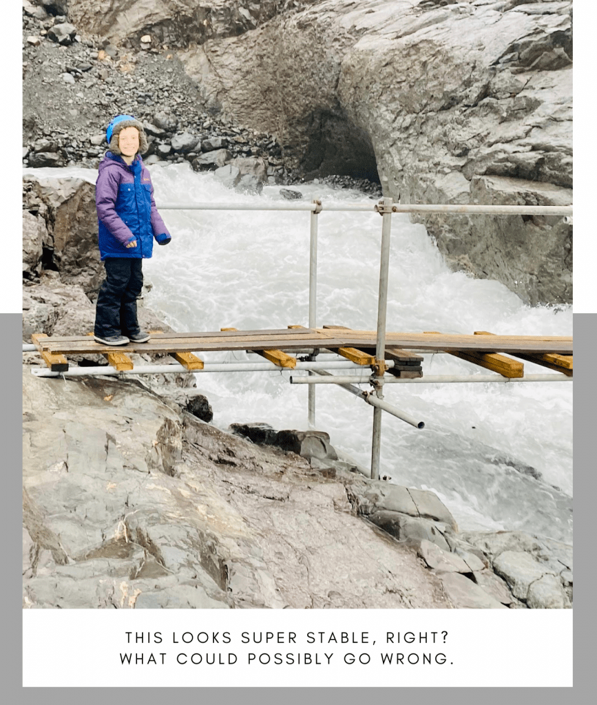 Crossing the bridge to the Ice Cave.