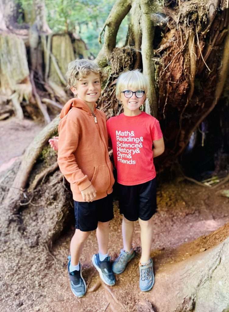 Standing in front of the enormous tree on Big Tree Boardwalk.