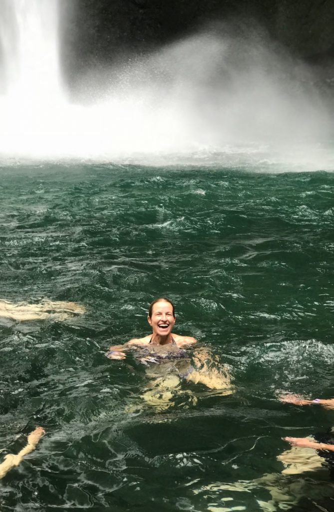 swimming in the Fortuna Waterfall