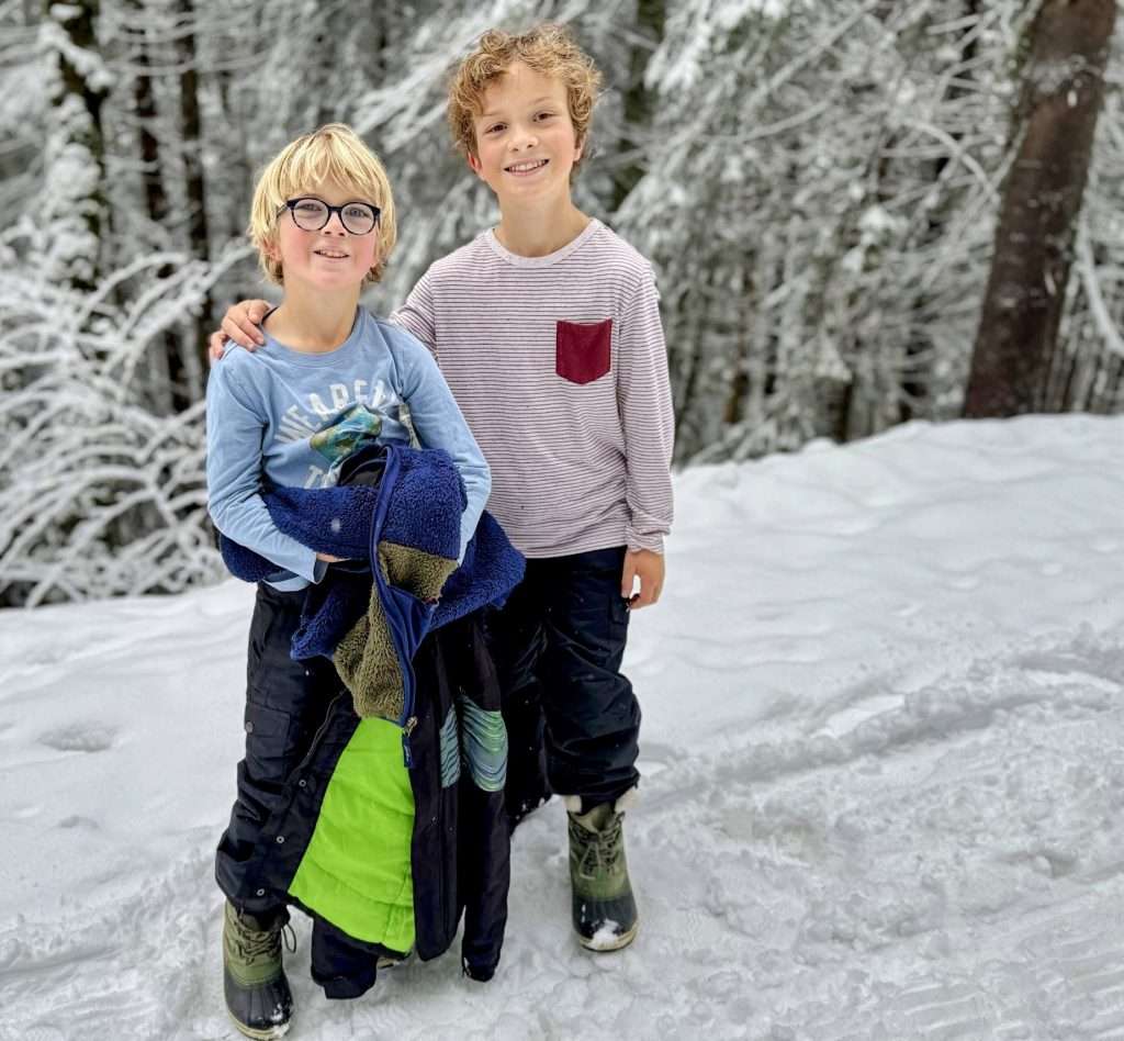 hiking up the sledding hill